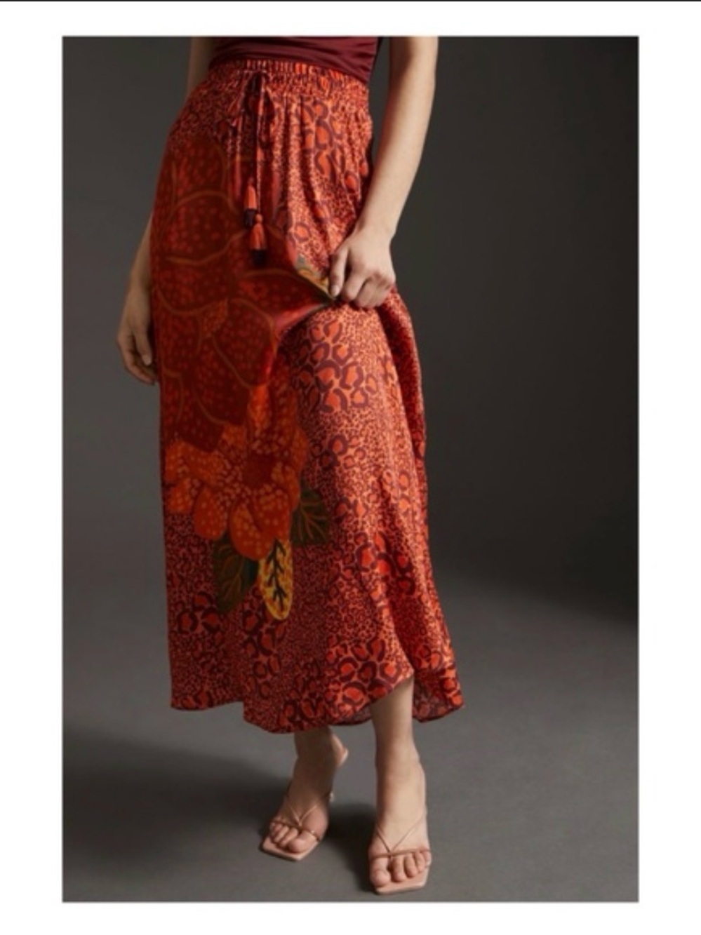Farm Rio for Anthropologie orange maxi skirt